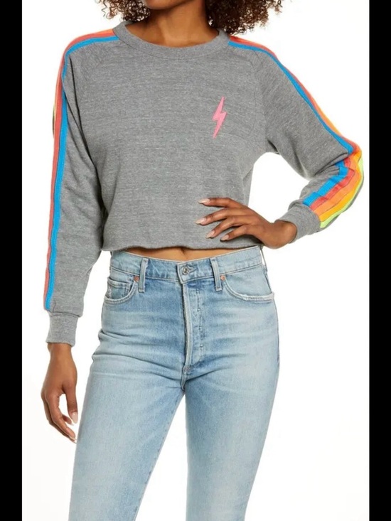 Aviator Nation Tops - Aviator Nation Gray Cropped Sweatshirt with Five Stripe